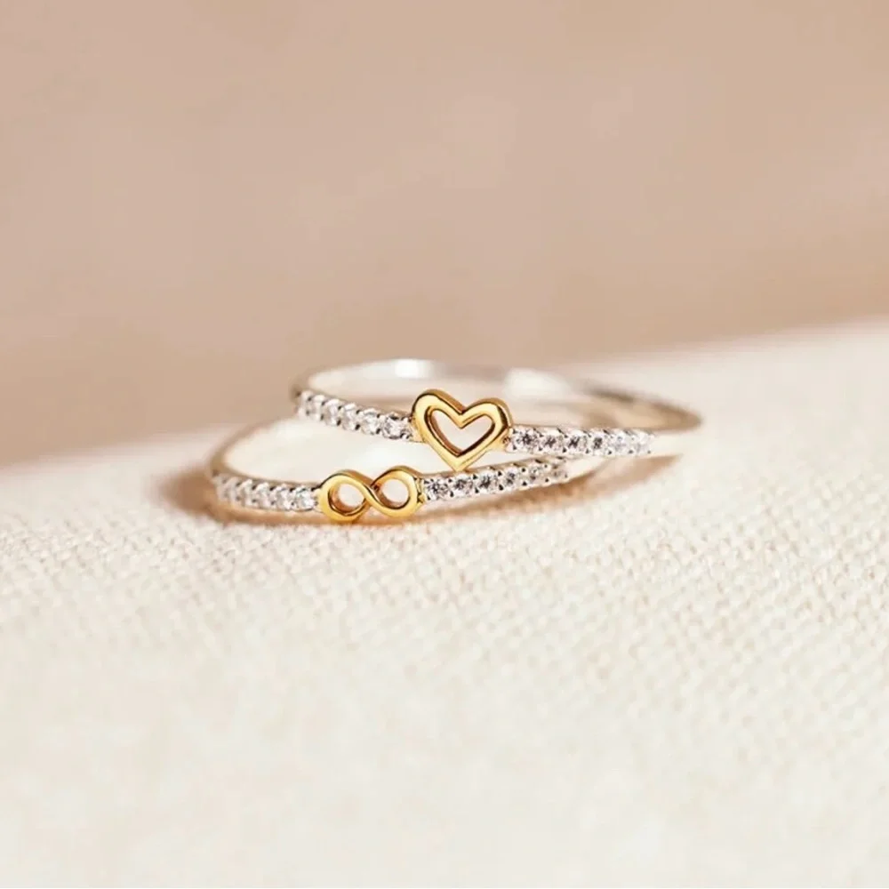 SOLID STERLING SILVER INFINITY HEART STACKABLE BAND RING